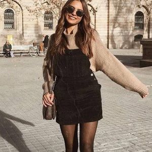 Black corduroy skirtall overalls dress jumper